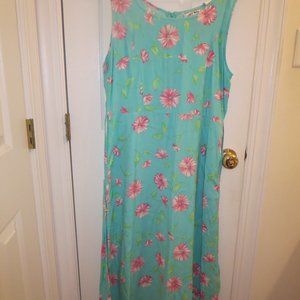 Aqua/Pink Floral Maxi-dress, Sz L